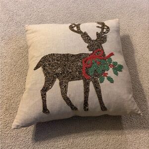 Kohl's Holiday Reindeer Pillow with Red and Green Accents